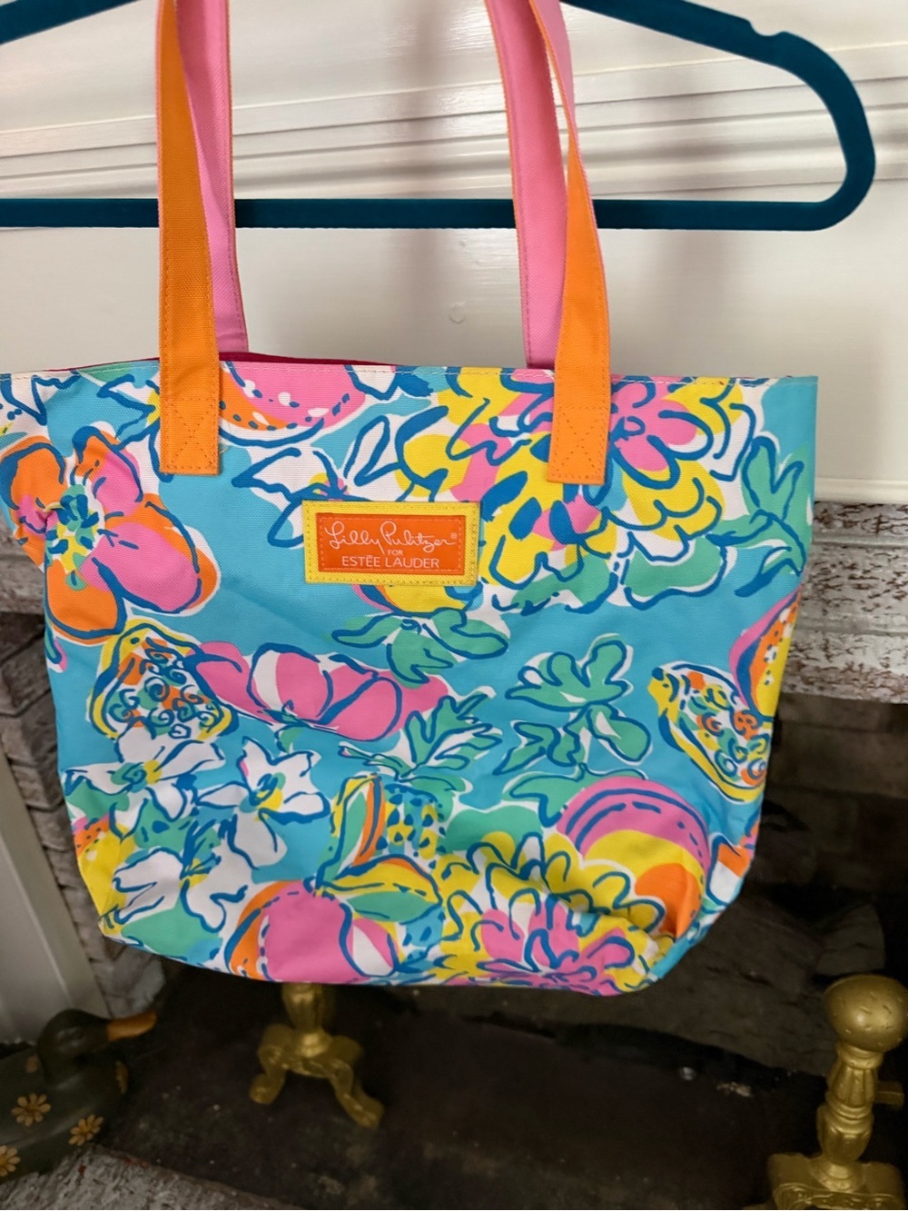 Lilly Pulitzer for Estee Lauder Floral Beach Tote Bag Blue Pink Tropical